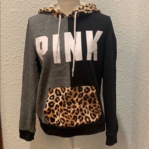 PINK Cheetah Print Color Block Hoodie
